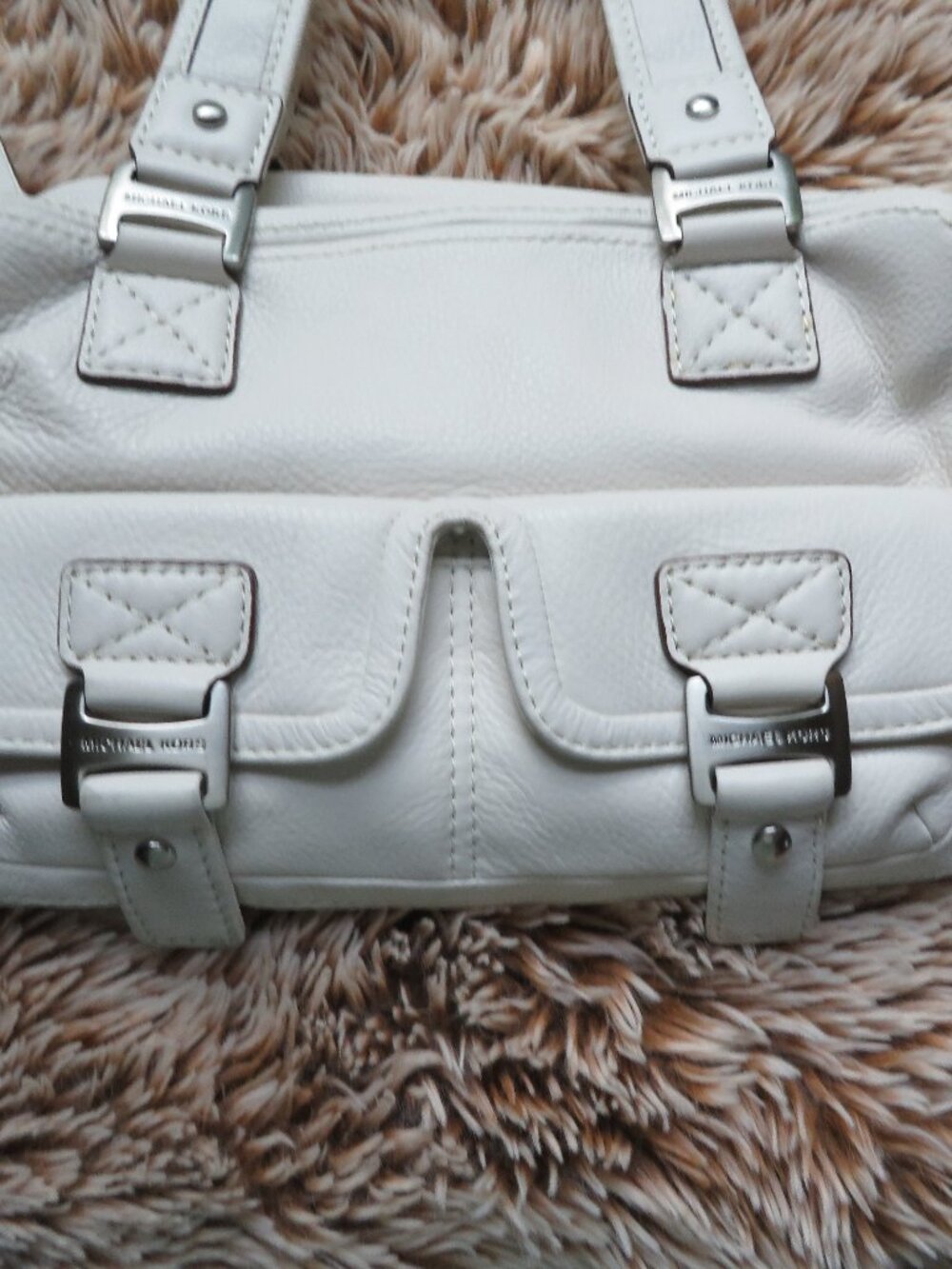 Authentic Michael Kors Ranger White Pebble Leather Satchel Handbag